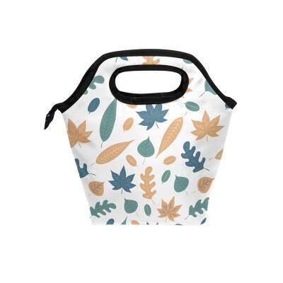 

Lunch Bag Brown Leaves Tote Travel Picnic Insulated Handbags Portable Zipper Lunch Bag Box