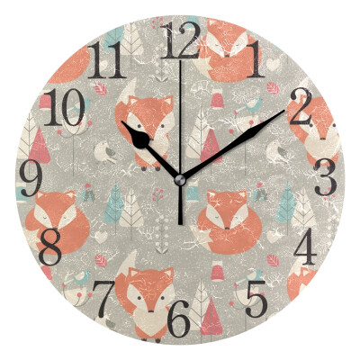 

Wall Clock Arabic Numerals Design Cute Fox Round
