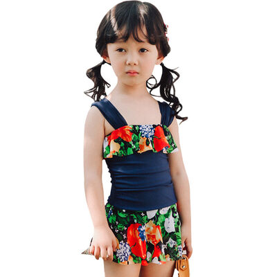 

QIHAI 6607-8 children&39s body skirt swimsuit cute girl princess skirt swimsuit comfortable Korean hot spring swimwear blue XL code