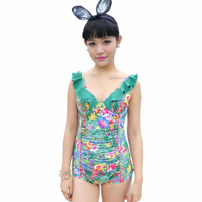 

Qihai (QIHAI) 84129-1 swimsuit conservative thin cover shade swimsuit conjoined flat angle steel rope gather large size female swimsuit L code