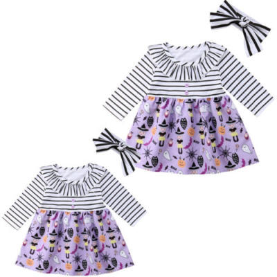 

Halloween Baby Kids Girls Dress Toddler Princess Party Tutu Striped Dress Outfit