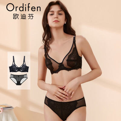 

Ou Difen thin section bra set thin section underwear bra bra lace sexy gathered on the womens underwear set XB8696 black B85XL