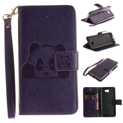 

Purple Panda Style Embossing Classic Flip Cover with Stand Function and Credit Card Slot for HUAWEI Y5 II