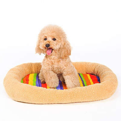 

Chinese melon pet (hoopet) dog cushions autumn and winter warm colorful striped canvas pet nest pad XS