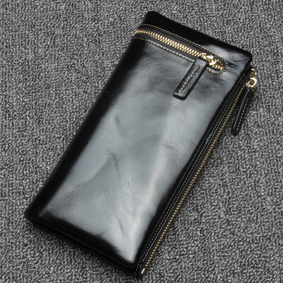 

Dirirab Genuine Leather Wallet New Ladies Oil Long Strap Sweater Soft Leather Wallet Leather Simple Fashion