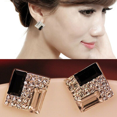 

Fashion Chic Lady Elegant Rhinestone Square Shaped Ear Stud Earrings