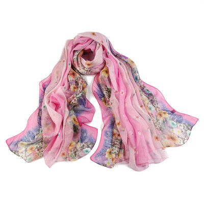 

Jingdong supermarket Antarctic people Nanjiren ultra-long section of chiffon printing scarves dual-use to increase the shawl Qian Jiao Mei Mei - Mei powder