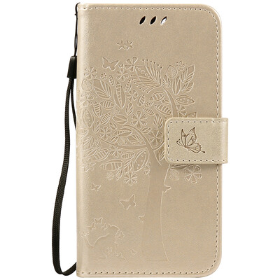 

Gold Tree Design PU Leather Flip Cover Wallet Card Holder Case for LENOVO Lemon 3