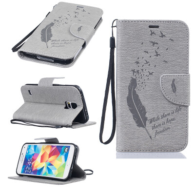 

Gray Feathers and birds Style Embossing Classic Flip Cover with Stand Function and Credit Card Slot for SAMSUNG GALAXY S5