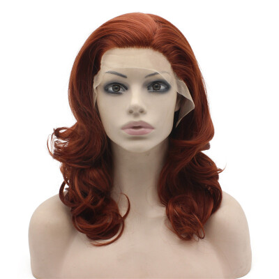 

16inch Burgundy Red Shoulder Length Wavy Heat Resistant Fiber Lace Front Synthetic Wig