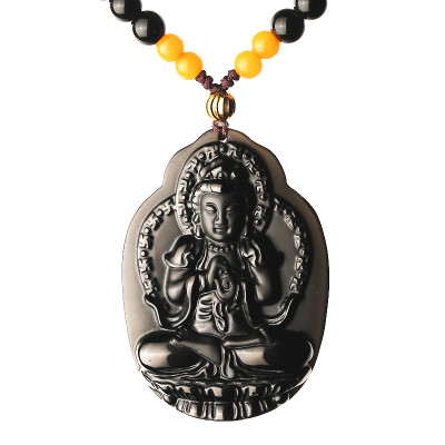 

Cinderella obsidian forehead Buddha pendant zodiac patron saint necklace amulet pendant Guanyin mascot female male black is a cow tiger virtual possession of the Buddha