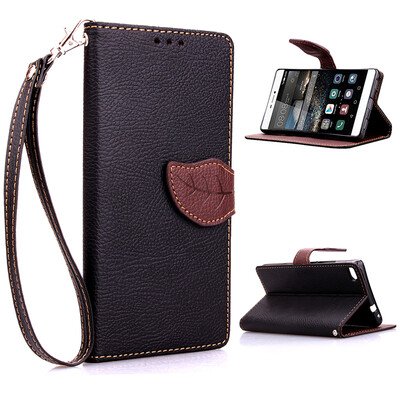 

Black Design PU Leather Flip Cover Wallet Card Holder Case for Huawei Ascend P8