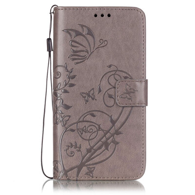 

Gray Flower Design PU Leather Flip Cover Wallet Card Holder Case for MOTO G4