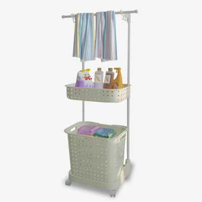 

Handsome multi-layer dirty clothes basket Japanese-style plastic pulley laundry clothes dirty clothes bathroom storage basket shelves dirty clothes basket white can be linked towel SL1668W