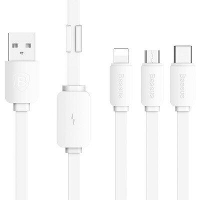 

(Baseus) Тип-C / Micro USB / Lightning интерфейс 3-в-одном мобильный телефон кабель для передачи данных / зарядная линия один перетащить три многофункциональные линии зарядки данных чистый белый