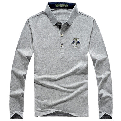 

Jeep Shield Polo Shirt Мужская длинная рукава Футболка с воротником Твердая рубашка POLO D9288 Серый 3XL