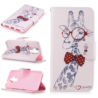 

giraffe Design PU Leather Flip Cover Wallet Card Holder Case for HUAWEI Mate 9