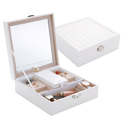 

Jingdong supermarket] her beautiful large simple PU jewelry box jewelry box with make-up mirror creative gifts to send love Valentine's Day gift white SH002