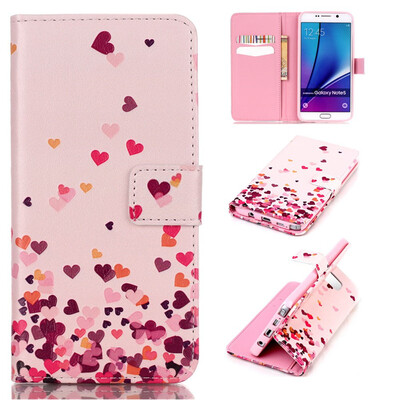 

Pink Heart Design PU Leather Flip Cover Wallet Card Holder Case for SAMSUNG Galaxy Note 5