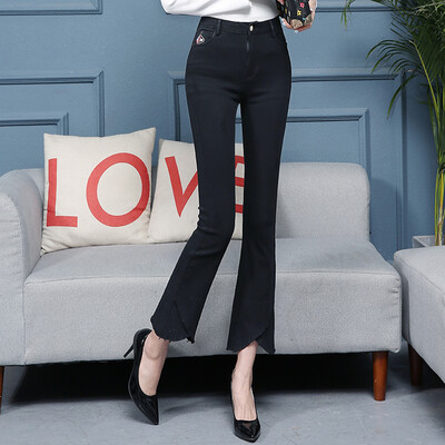 

KuoyiHouse 0039 17 new black jeans women stretch micro-bell pants female pants pants separate burnt Slim spring high waist big black