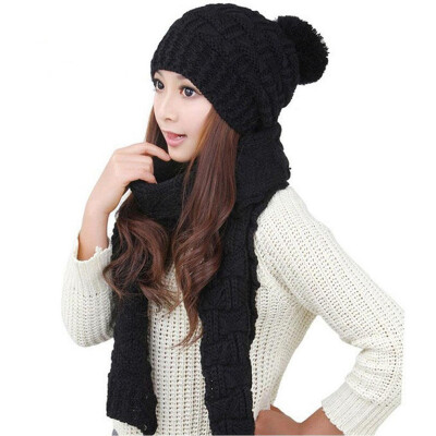 

MyMei Women's Warm Woolen Knit Hood Scarf Shawl Caps Hats Suit 1 Set