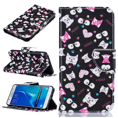 

Black cat Design PU Leather Flip Cover Wallet Card Holder Case for SAMSUNG Galaxy J7 2016/J710