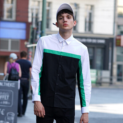 

Viishow men 's long - sleeved shirt square collar color shirt youth jacket male CC20063 black and white stitching  code