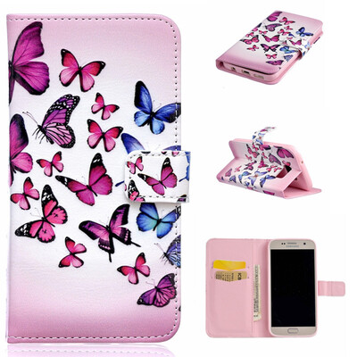 

Pink and blue butterfly Design PU Leather Flip Cover Wallet Card Holder Case for SAMSUNG GALAXY S7 Plus