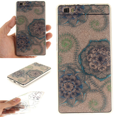 

Blue&green dream flower Pattern Soft Thin TPU Rubber Silicone Gel Case Cover for HUAWEI P8 LITE