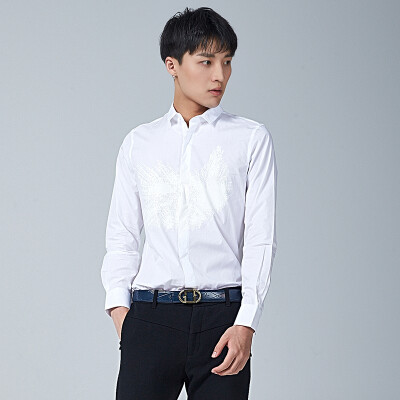 

YOMS long-sleeved shirt men's cotton Korean style shirt