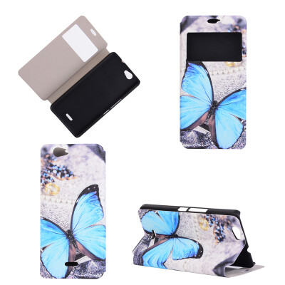 

Blue Butterfly Design Кожа PU откидной крышки Кошелек для карты памяти Чехол для Wiko Getway