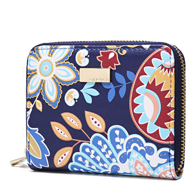 

Venuco printing zipper short paragraph female wallet card package coin mini fashion personality ladies hand bag purse W31 treasure blue