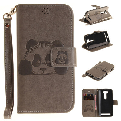 

Gray Panda Style Embossing Classic Flip Cover with Stand Function and Credit Card Slot for ASUS ZenFone 2 Laser ZE500KL