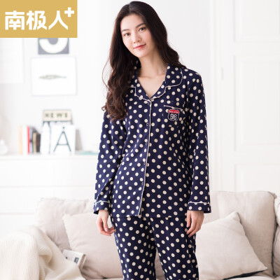 

【Jingdong Supermarket】 Antarctica + pajamas spring and autumn cotton cute dotted cardigan lapel long sleeves home service T-JY4244 blue  code