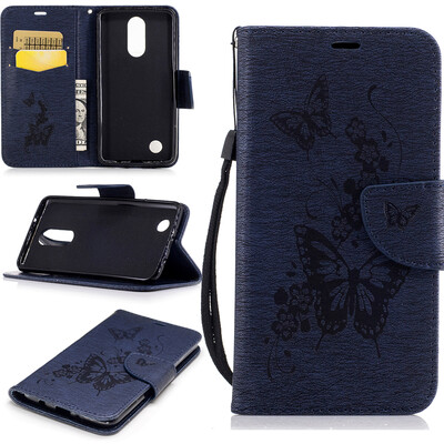 

Deep Blue Butterfly Style Embossing Classic Flip Cover with Stand Function and Credit Card Slot for LG K8 2017