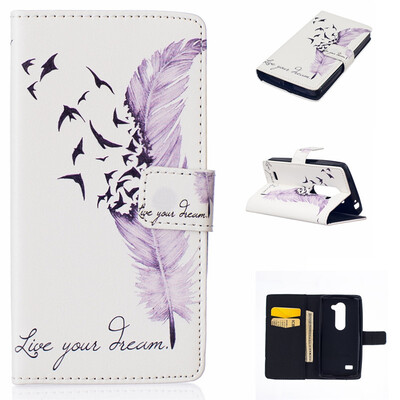 

Plumes Design PU Leather Flip Cover Wallet Card Holder Case for LG LEON H340N