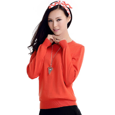 

MAZOE simple multi - color short paragraph round neck collar knitted bottom sweater M3028 orange