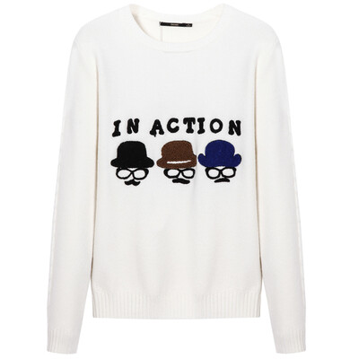 

Semir Ladies simple round necklace letter cartoon sweater shirt Slim sweater Korean version of the wave 19416070906 this white L
