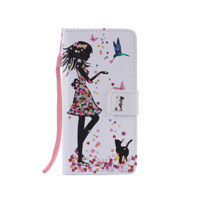 

Girl and Cat Design PU Leather Flip Cover Wallet Card Holder Case for LG G5