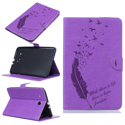 

Purple feathers Style Embossing Classic Flip Cover with Stand Function and Credit Card Slot for Samsung GALAXY Tab E T560