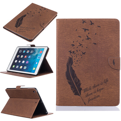 

Brown feathers Style Embossing Classic Flip Cover with Stand Function and Credit Card Slot for iPad Air/5