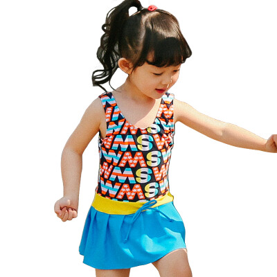 

Qiaohai (QIHAI) 6614-3 large size children's piece skirt swimsuit cute letters fashion was thin hot spring swimsuit girl blue XXL code