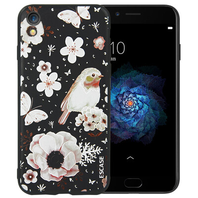 

ESCASE OPPO R9 phone case OPPO R9 mobile phone sets OPPO phone shell wrestling soft shell illustration relief 55 inch love flowers&birds