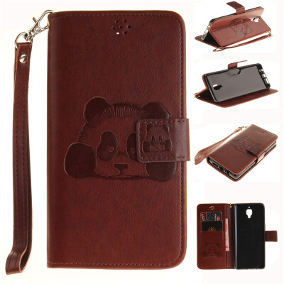 

Brown Panda Style Embossing Classic Flip Cover with Stand Function and Credit Card Slot for OnePlus 3