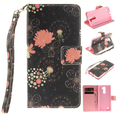 

Colorful flowers Design PU Leather Flip Cover Wallet Card Holder Case for LG K8