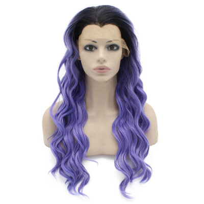 

Iwona Synthetic Hair Lace Front Long Wavy Ombre Black Violet Purple Two Tone Wig