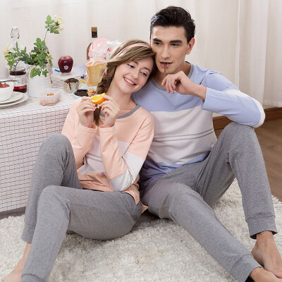 

Casual couple pajamas spring&autumn cotton long sleeves round neck home suit women suit 1715 men XL