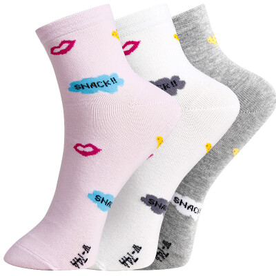 

Red beans hongdou socks female socks casual cotton socks cartoon printing four seasons in the tube socks H7W034 three pairs of uniforms