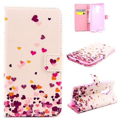 

Pink Heart Design PU Leather Flip Cover Wallet Card Holder Case for LG Stylus LS770