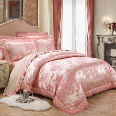 

Hengyuan Cheung European lace jacquard four-piece four seasons comfortable matte bed sheets quilt bed linen flowers 18 meters bed 220 240cm